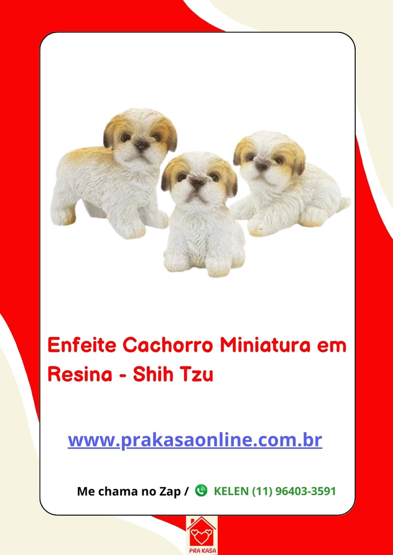 Enfeite Cachorro Miniatura em Resina - Shih Tzu