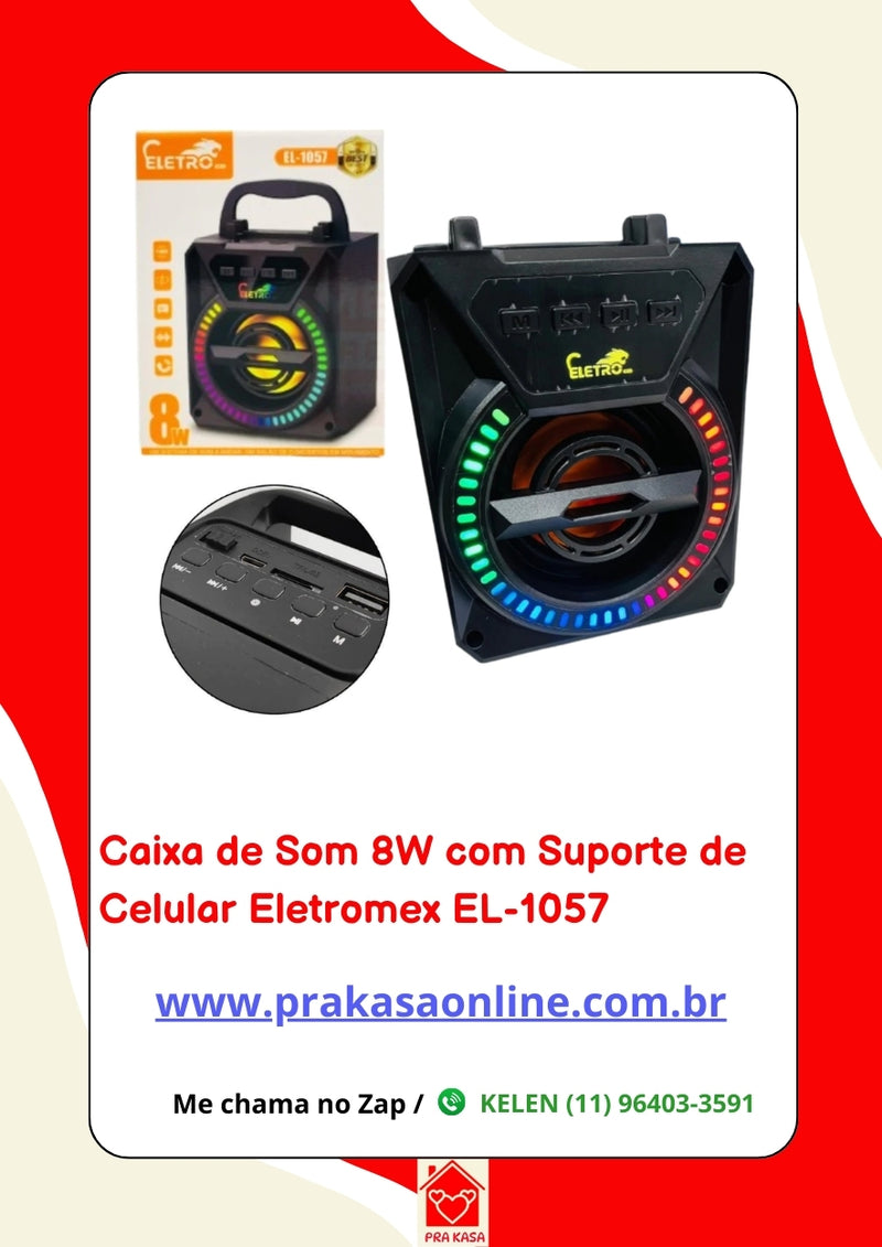 Caixa De Som 8W Com Suporte de Celular Eletromex EL-1057