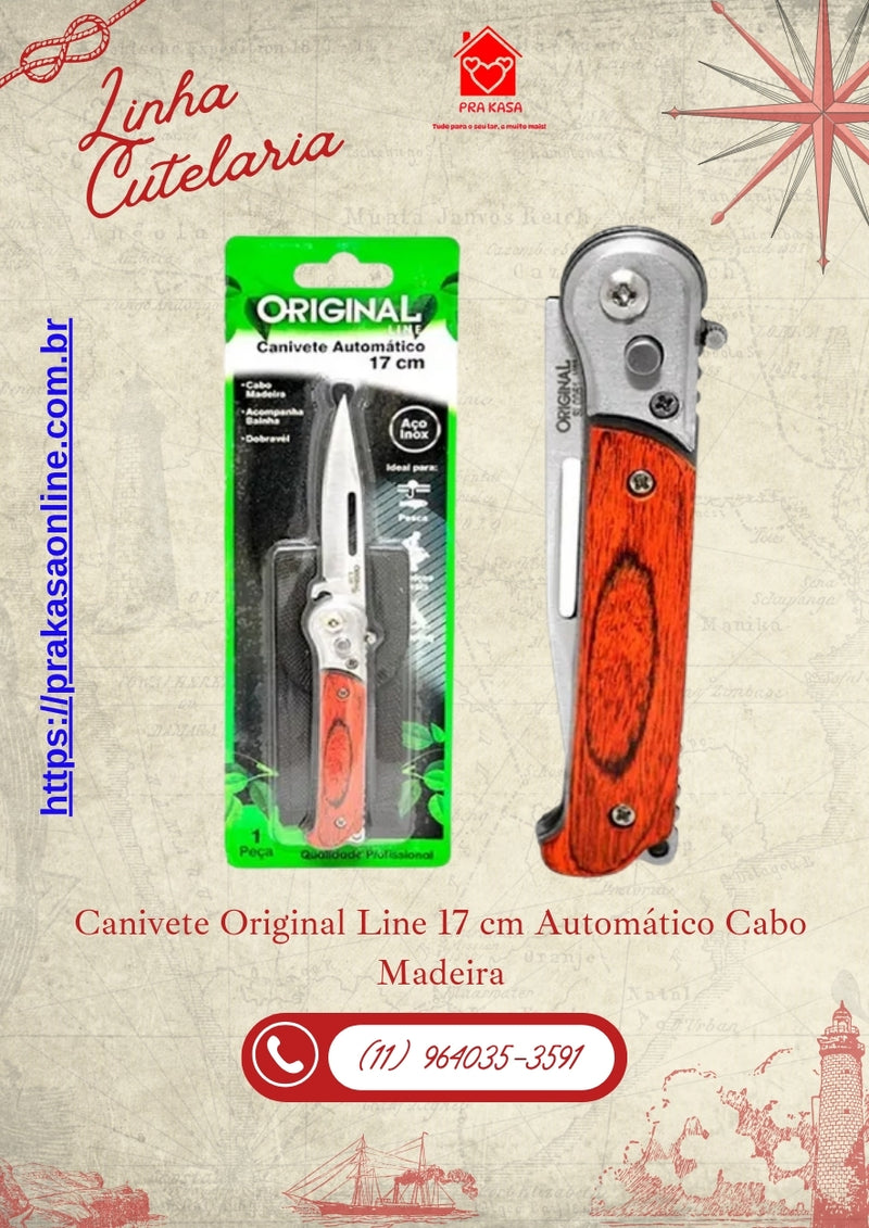 Canivete Original Line 17 cm Automático Cabo Madeira