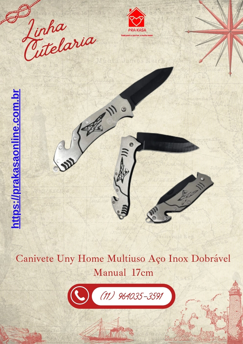 Canivete Uny Home Multiuso Aço Inox Dobrável Manual 17cm