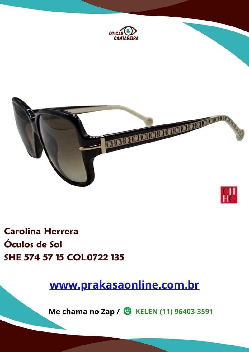 Carolina Herrera - Óculos de Sol Feminino - Modelo SHE 574 57 15 COL.0722 135