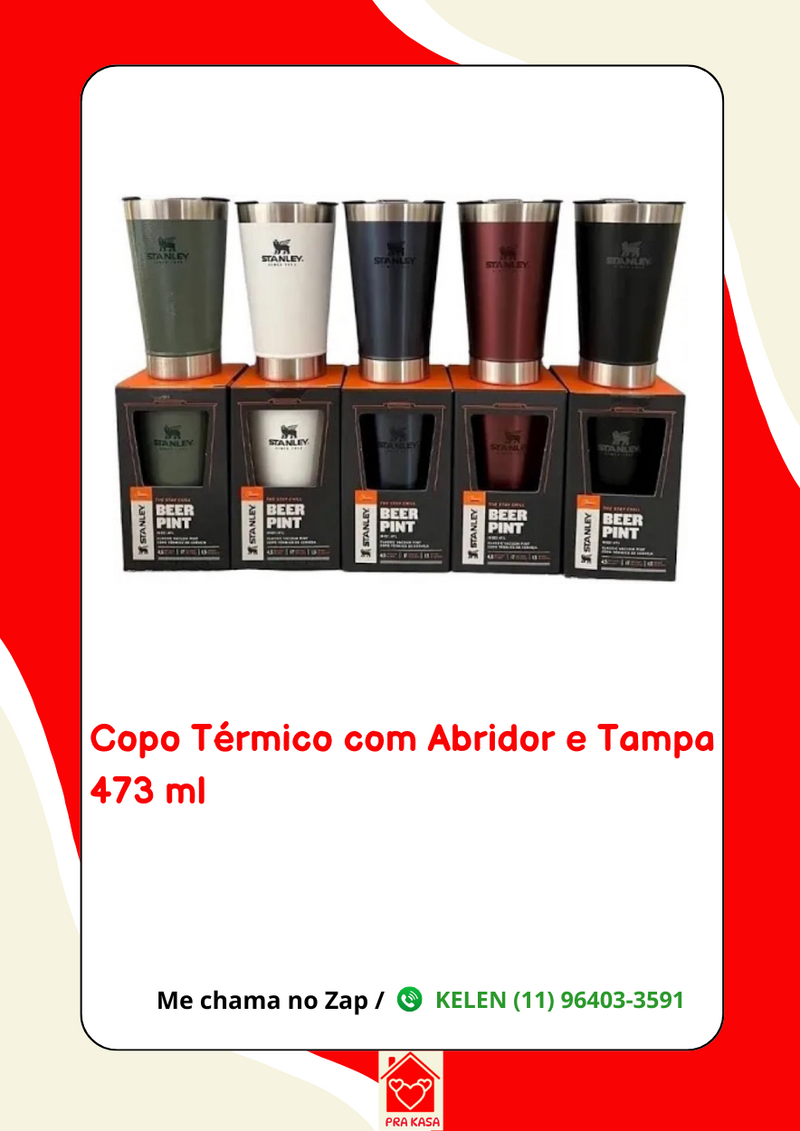 Copo Térmico para Cerveja Café Chá Chopp 473ml Com Tampa e Abridor