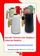 Garrafa Térmica de 1L Plástico com Cabo de Madeira e Termômetro Quente e Frio