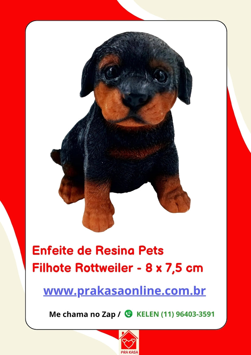 Enfeite de Resina Filhote de Rottweiller Sentado