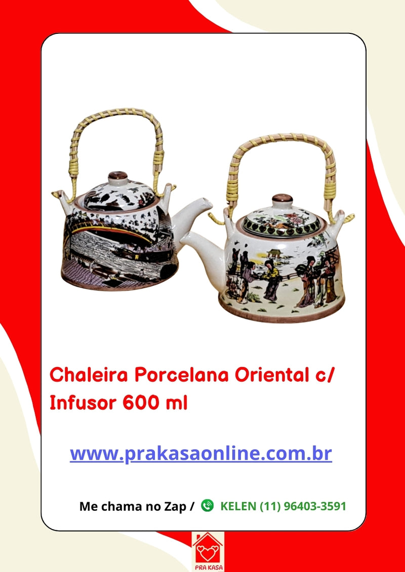 Chaleira Porcelana Oriental/Floral com Infusor 600 ml