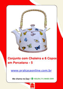 Conjunto de Chá em Porcelana Oriental 7 Peças – Chaleira 950 ml + 6 Copos 175 ml com Estampa Floral ou Oriental