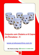 Conjunto de Chá em Porcelana Oriental 7 Peças – Chaleira 950 ml + 6 Copos 175 ml com Estampa Floral ou Oriental