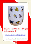 Conjunto de Chá em Porcelana Oriental 7 Peças – Chaleira 950 ml + 6 Copos 175 ml com Estampa Floral ou Oriental