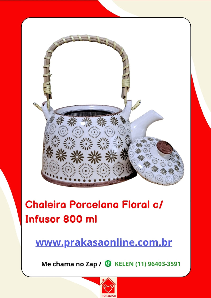 Chaleira Porcelana Oriental/Floral com Infusor 800 ml