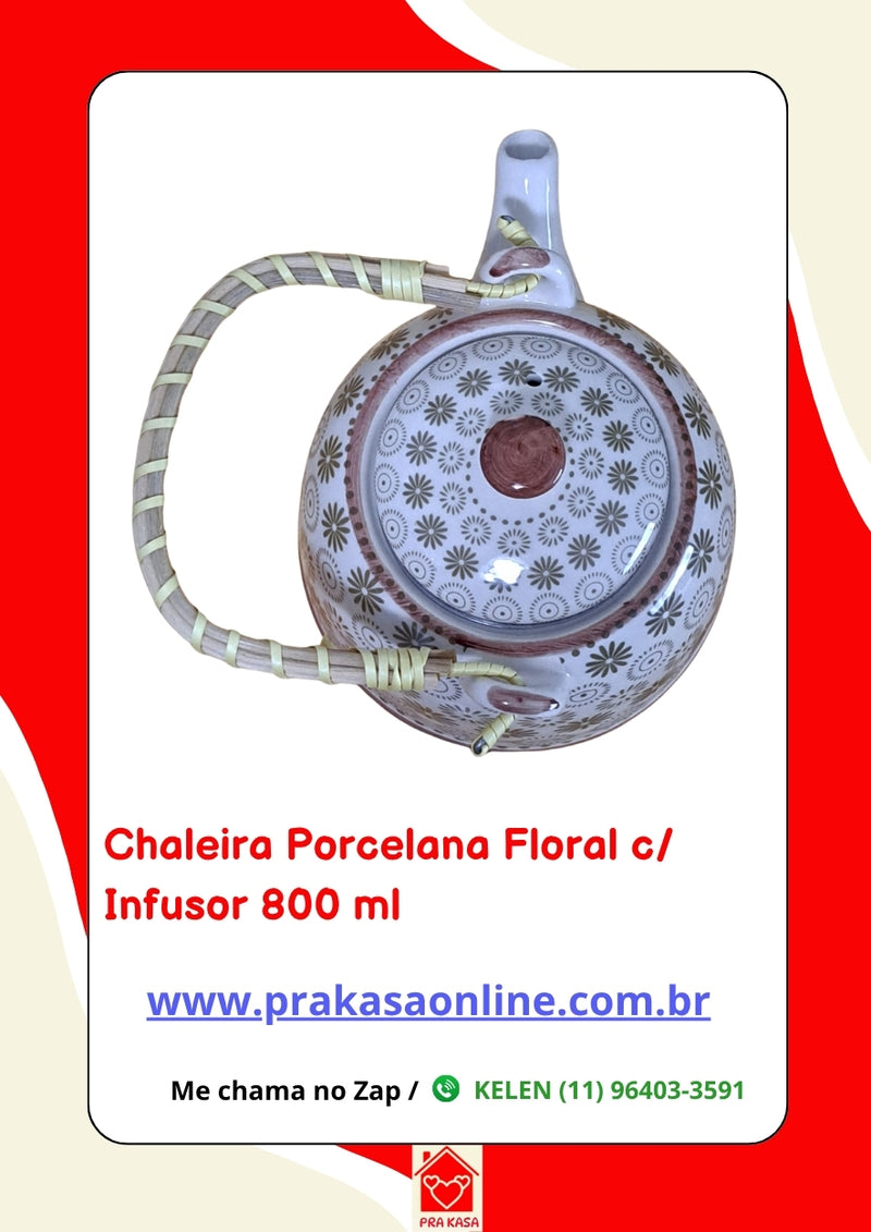 Chaleira Porcelana Oriental/Floral com Infusor 800 ml