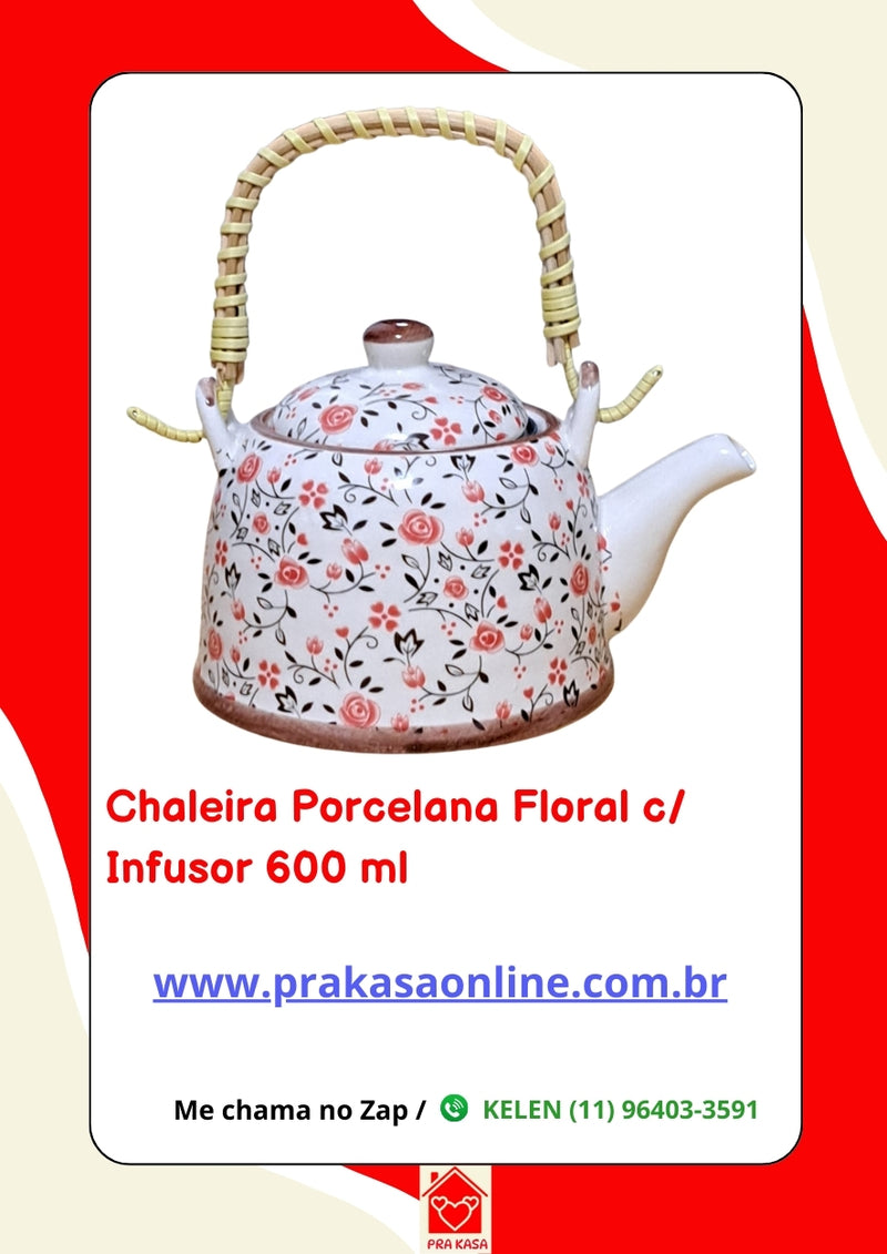Chaleira Porcelana Oriental/Floral com Infusor 600 ml