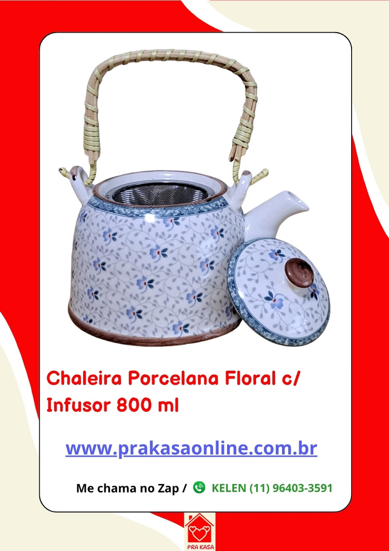 Chaleira Porcelana Oriental/Floral com Infusor 800 ml