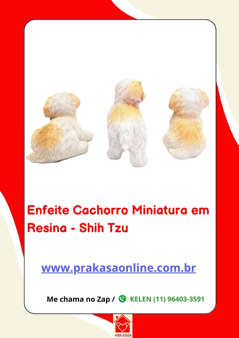 Enfeite Cachorro Miniatura em Resina - Shih Tzu