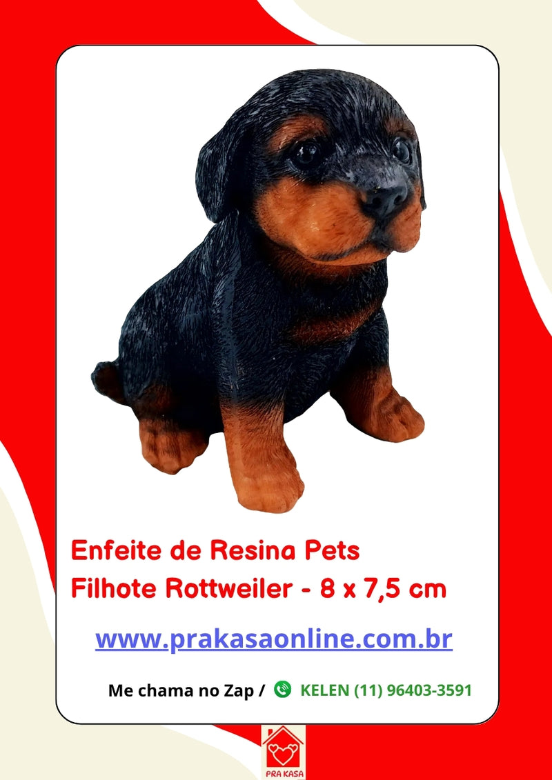 Enfeite de Resina Filhote de Rottweiller Sentado