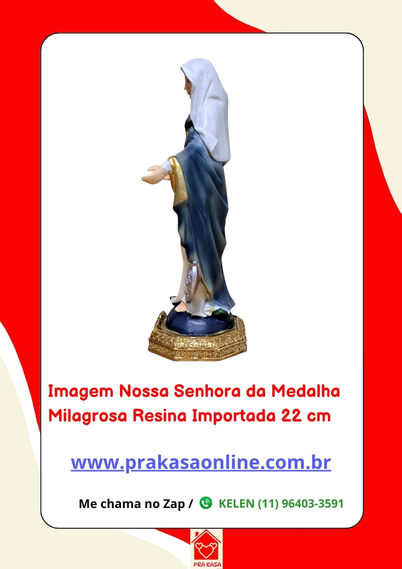 Imagem Nossa Senhora da Medalha Milagrosa Resina Importada 22 cm