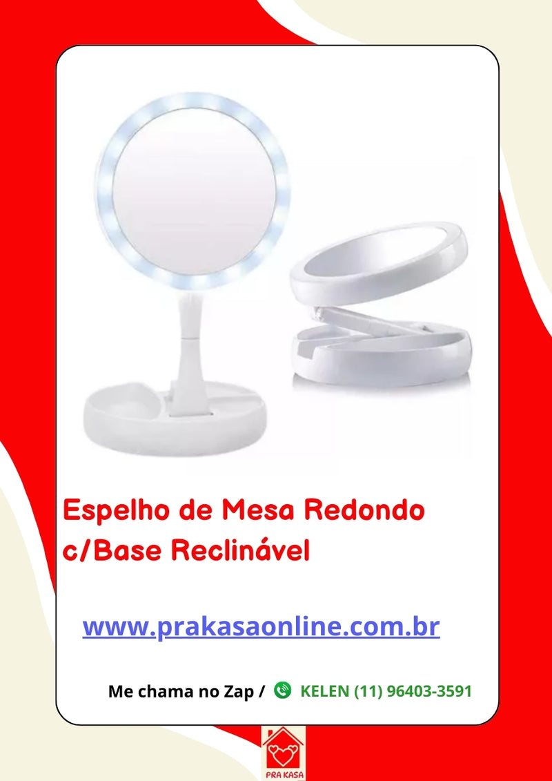 Espelho de Mesa Redondo com Base Reclinável