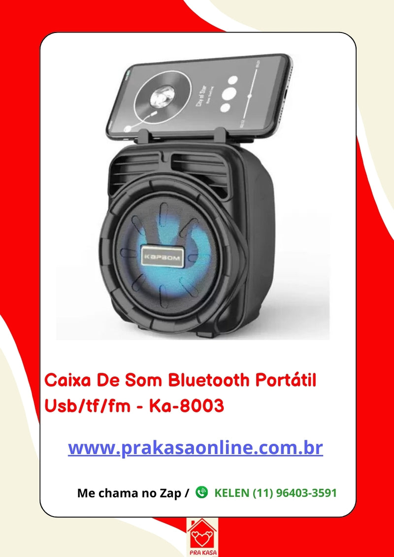 Caixa de Som Bluetooth Portátil USB/TF/FM - KA-8003 - Kapbom