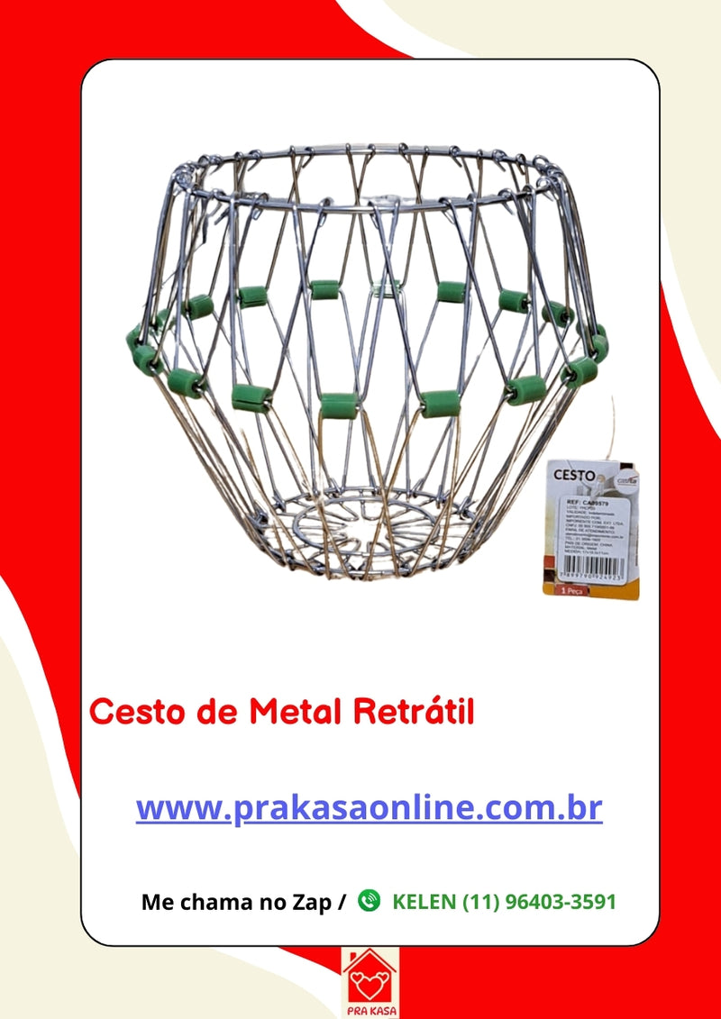 Fruteira Cesta Ovos Multiuso Retrátil Articulada Dobrável de Metal