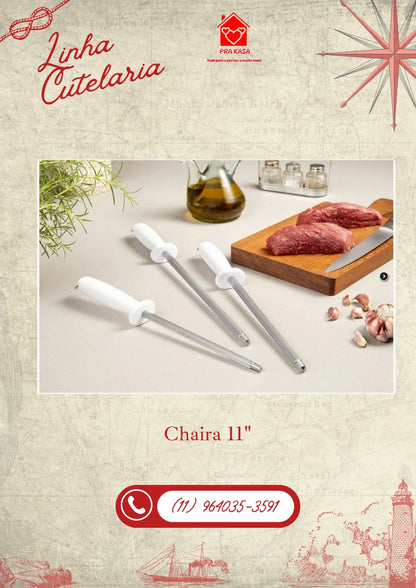 Afiador de Faca em Aço 28 cm (11") Profissional Cabo Branco / Chaira Estriada