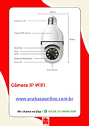 Câmera wifi ip sem fio giratória 360º com encaixe lampada bocal rosca full HD visão noturna segurança - Bivolt