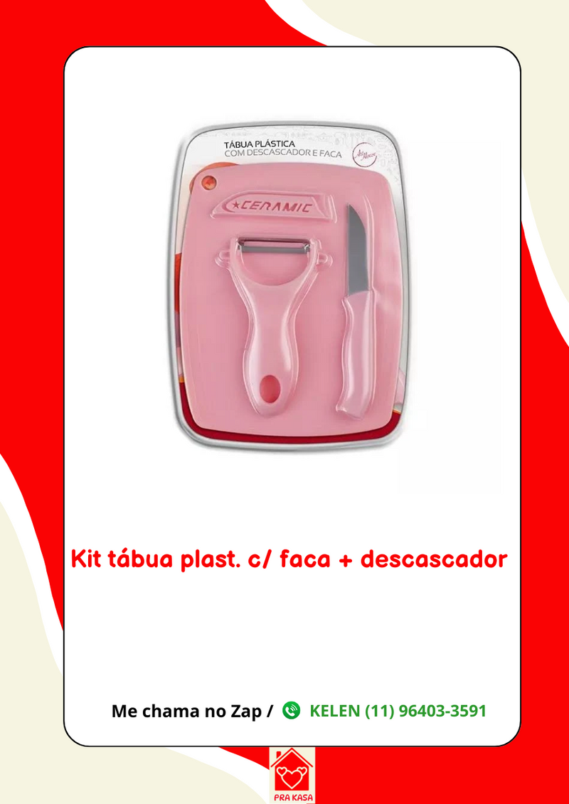 Kit de Cozinha 4 Peças Portátil – Faca, Tesoura, Tábua, Descascador – Cores Pastel