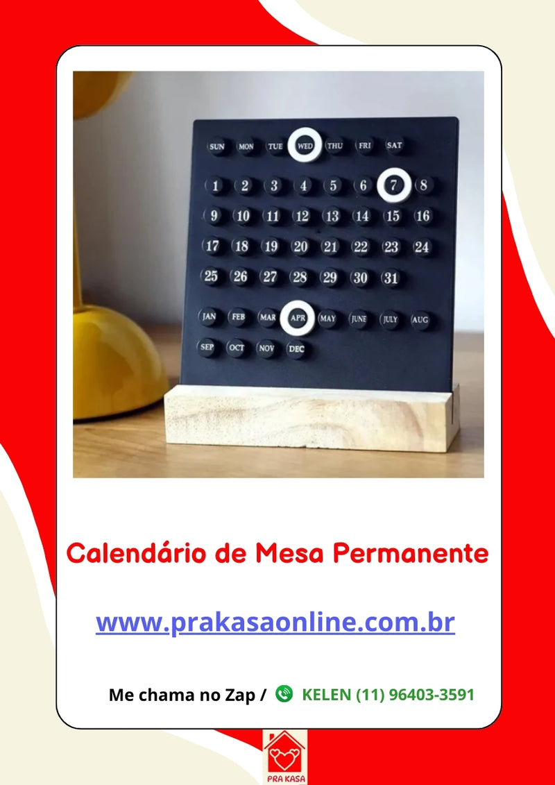 Calendário de Mesa Vintage com Anéis Deslizantes