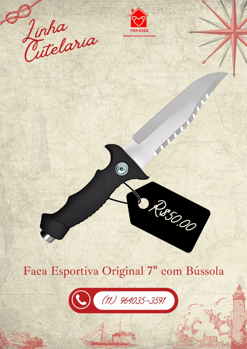Faca Esportiva Marca Original com bússola 7"