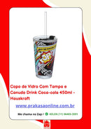 Copo de Vidro Com Tampa e Canudo Drink Coca-cola 450ml - Hauskraft