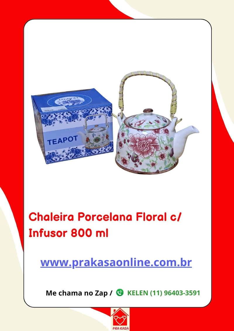 Chaleira Porcelana Oriental/Floral com Infusor 800 ml