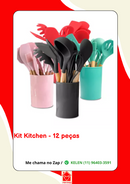 Kit de 12 Peças de Utensílios de Cozinha em Silicone Maciço e Cabo de Madeira