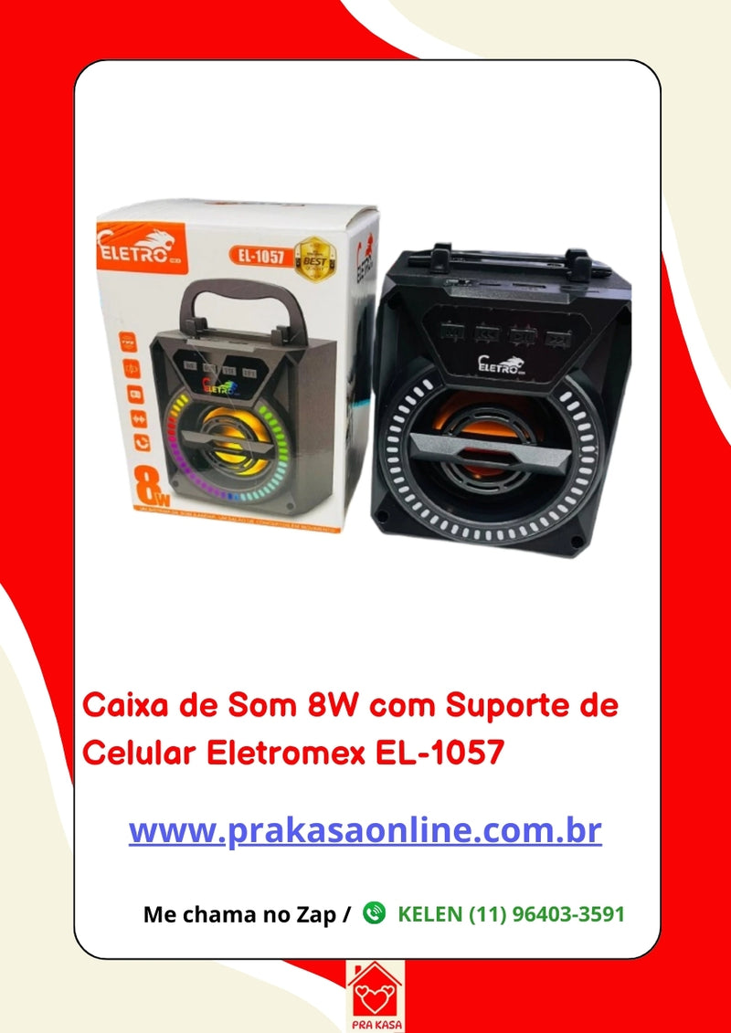 Caixa De Som 8W Com Suporte de Celular Eletromex EL-1057