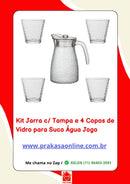 Kit Jarra c/ Tampa e 4 Copos de Vidro para Suco Água Jogo
