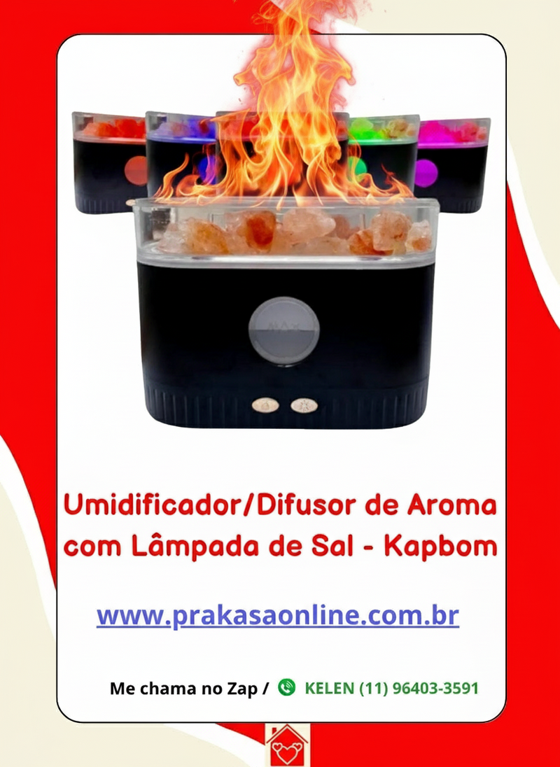 Umidificador/Difusor de Aroma com Lâmpada de Sal 200 ml - Kapbom (KA-2653)