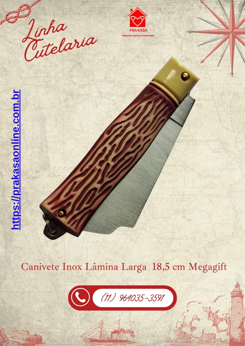 Canivete Inox Lâmina Larga 18,5 cm Megagift