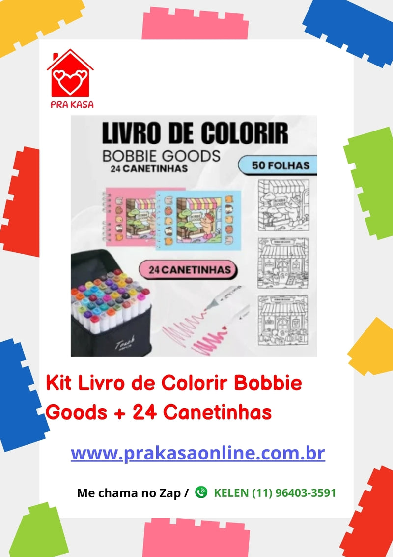 Kit Livro de Colorir Bobbie Goods + 24 Canetinhas