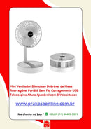 Mini Ventilador Silencioso Dobrável de Mesa Recarregável Portátil Sem Fio Carregamento USB Telescópico Altura Ajustável com 3 Velocidades