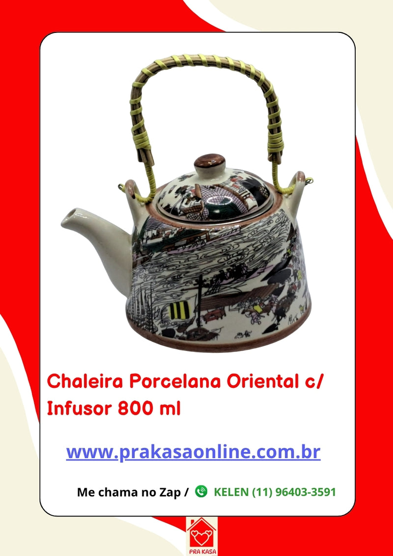 Chaleira Porcelana Oriental/Floral com Infusor 800 ml