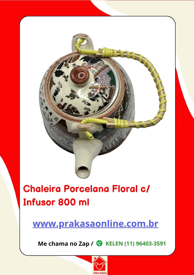 Chaleira Porcelana Oriental/Floral com Infusor 800 ml