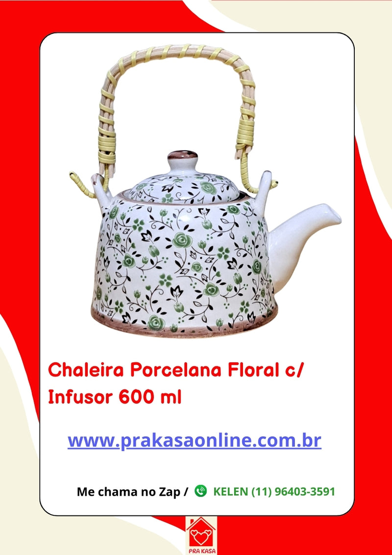 Chaleira Porcelana Oriental/Floral com Infusor 600 ml