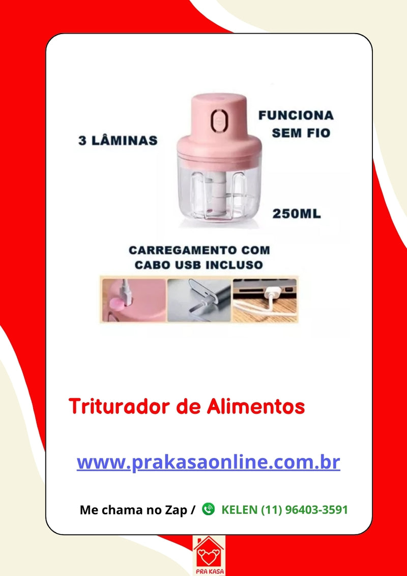 Processador Triturador Alimentos Elétrico Recarregável