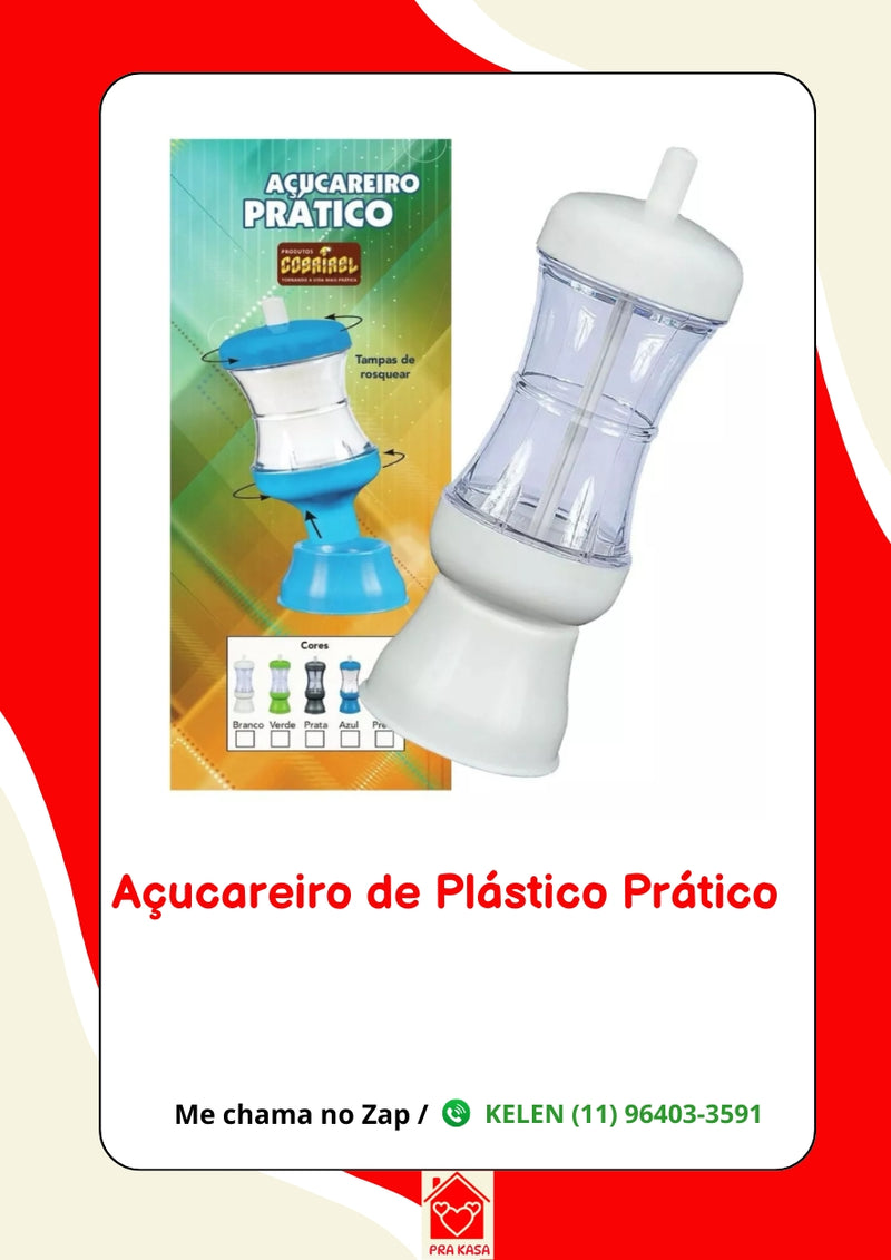 Açucareiro Porta Condimentos Prático de Mesa com Botão Dosador