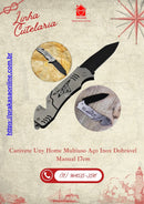 Canivete Uny Home Multiuso Aço Inox Dobrável Manual 17cm