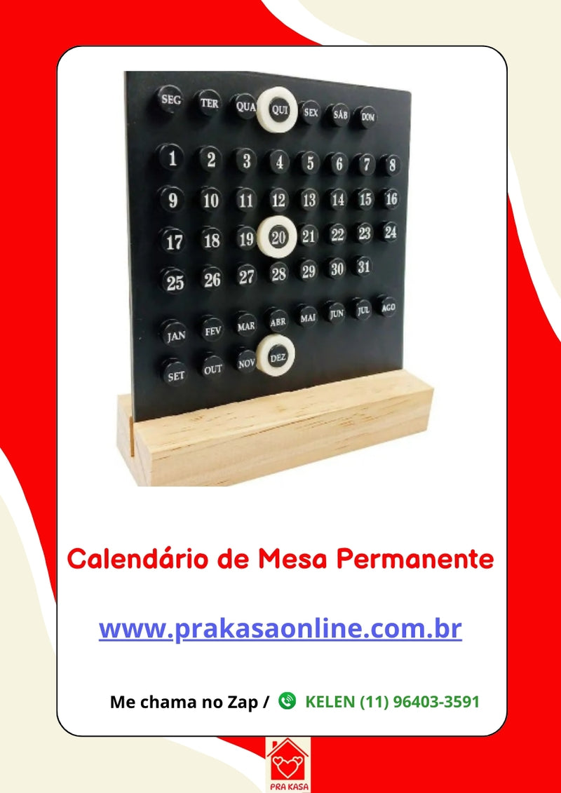 Calendário de Mesa Vintage com Anéis Deslizantes