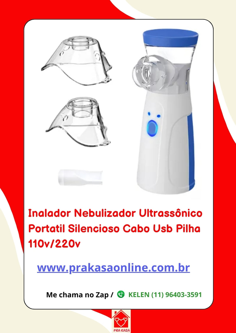 Nebulizador Portátil Silencioso Cabo Usb ou Pilha Bivolt