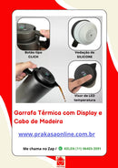 Garrafa Térmica de 1L Plástico com Cabo de Madeira e Termômetro Quente e Frio