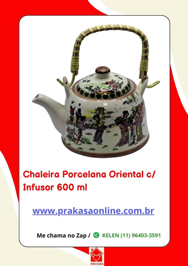 Chaleira Porcelana Oriental/Floral com Infusor 600 ml