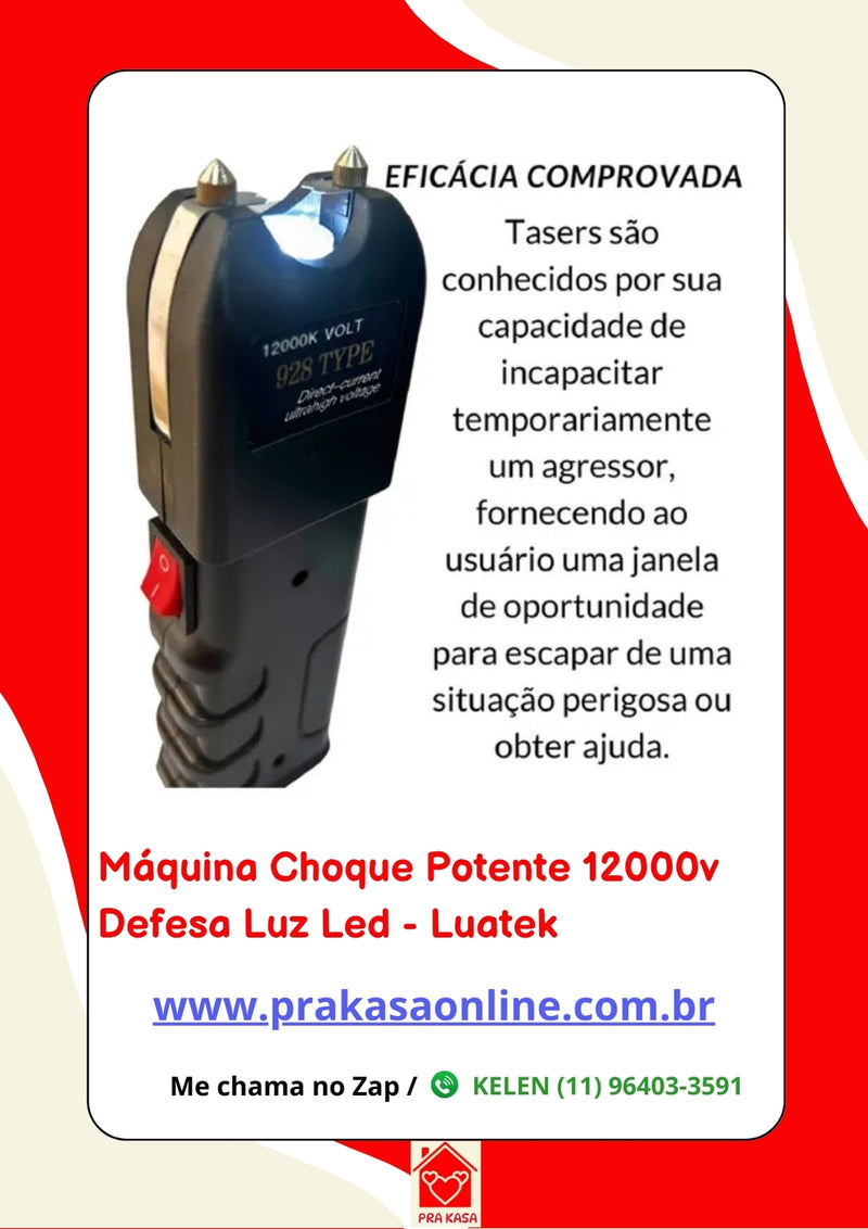 Máquina Choque Potente 12000v Defesa Luz Led - Luatek