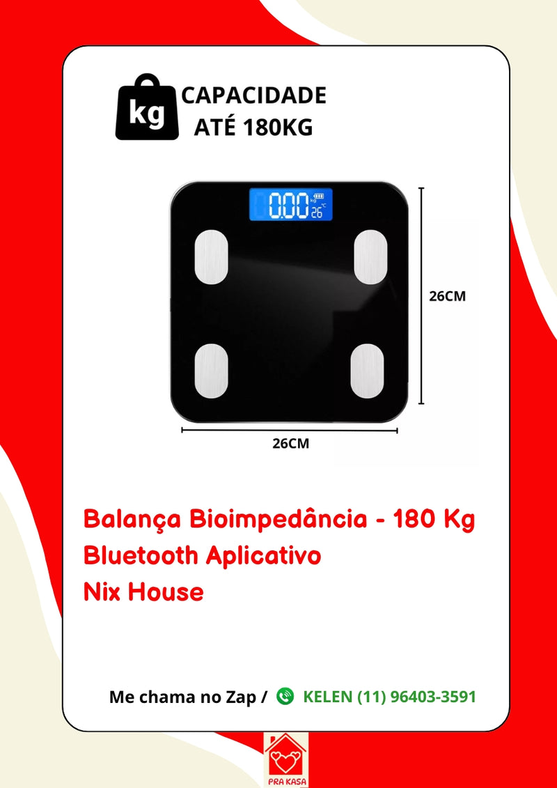 Balança Bioimpedância Profissional Com App Bluetooth 180kg Cor Preto