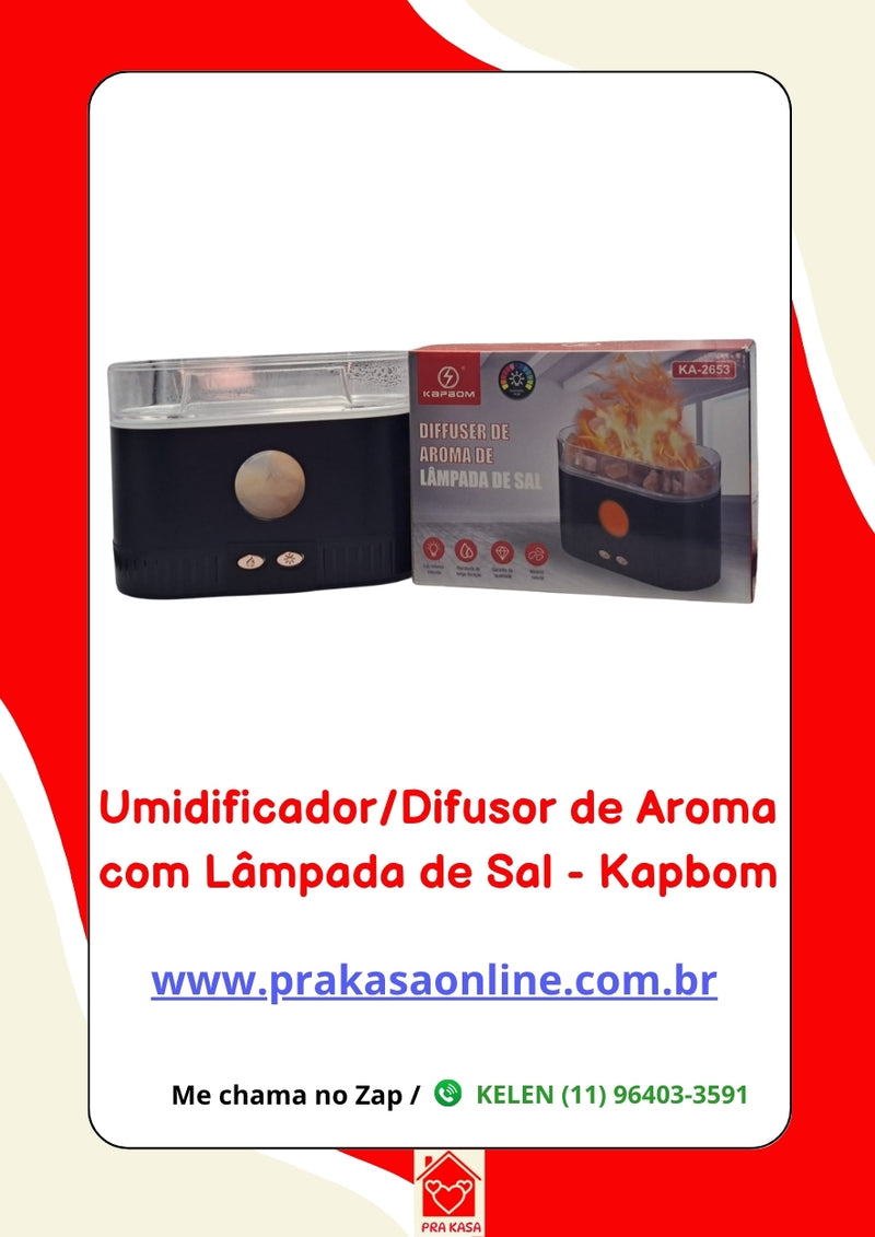 Umidificador/Difusor de Aroma com Lâmpada de Sal 200 ml - Kapbom (KA-2653)