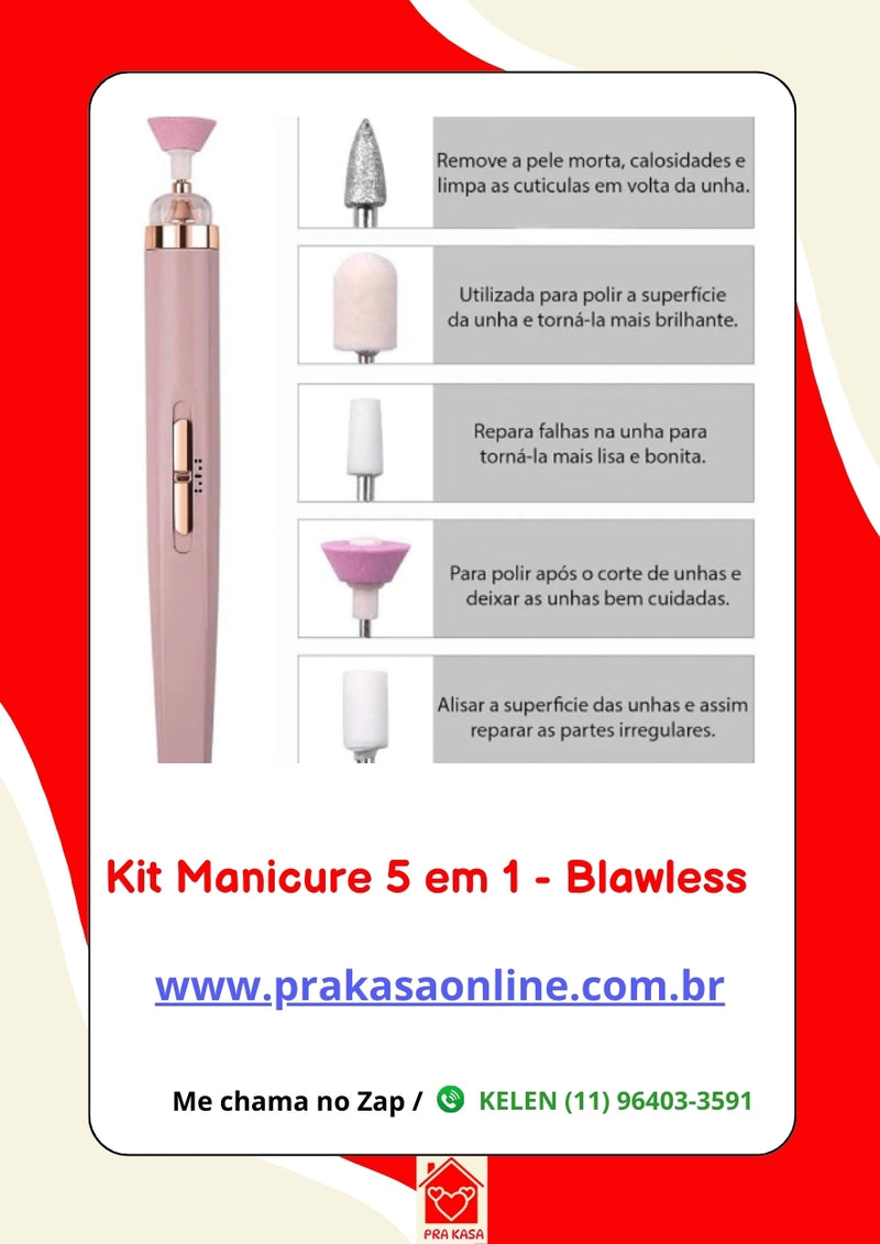 Lixadeira de Unha 5 em 1  - Manicure - Sem Fio Portátil Ponta Intercambiável Recarregável